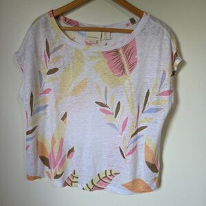 EUC CYNTHIA ROWLEY BOATNECK SUMMER PRINT LINEN TOP SIZE SMALL